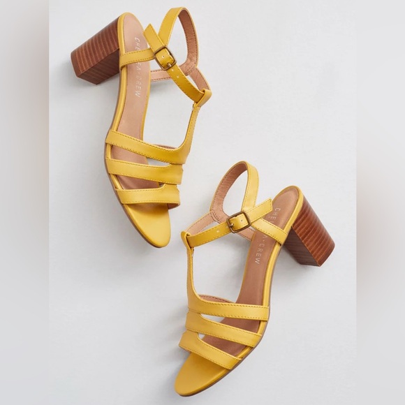 Chelsea Crew from ModCloth Mustard T-Strap Sandals with Mid-Height Heels, 9.5 - Picture 1 of 10